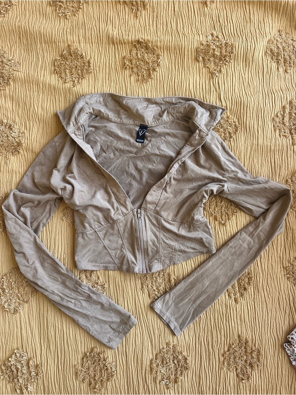Windsor Cropped Hooded Zip-Front Top - Taupe XS